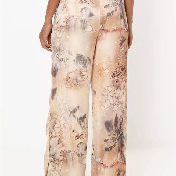 ZARA Full Length Printed Brown satin Women's Pants, Small - Picture 4 of 10